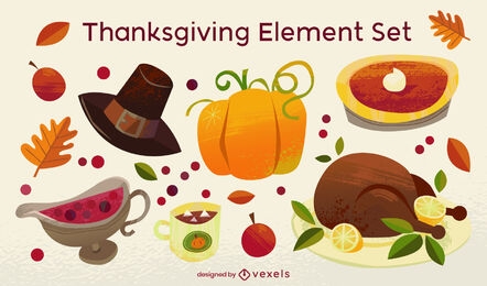Conjunto de elementos de comida do feriado de Ação de Graças