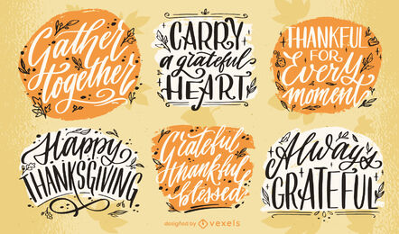 Thanksgiving-Feiertag-Schriftzug-Abzeichen-Set