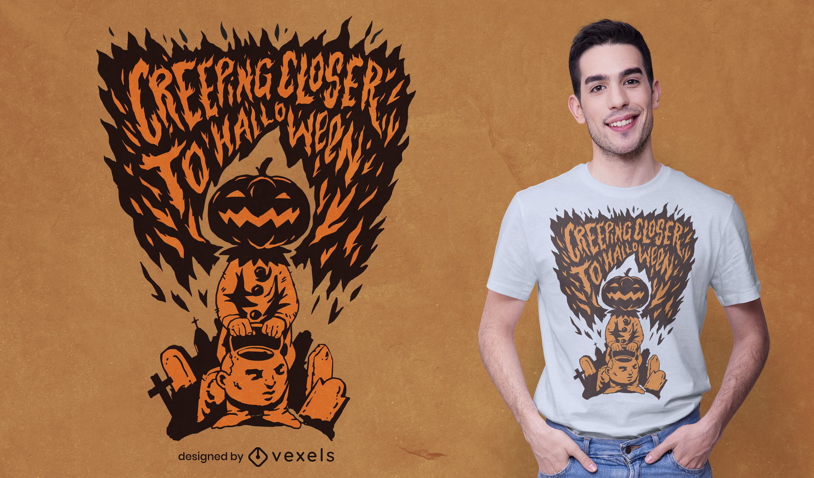 Diseño de camiseta de monstruo de calabaza de Halloween