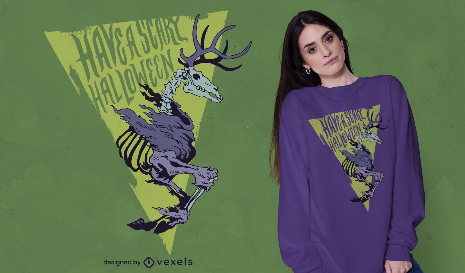 Diseño de camiseta de halloween esqueleto animal