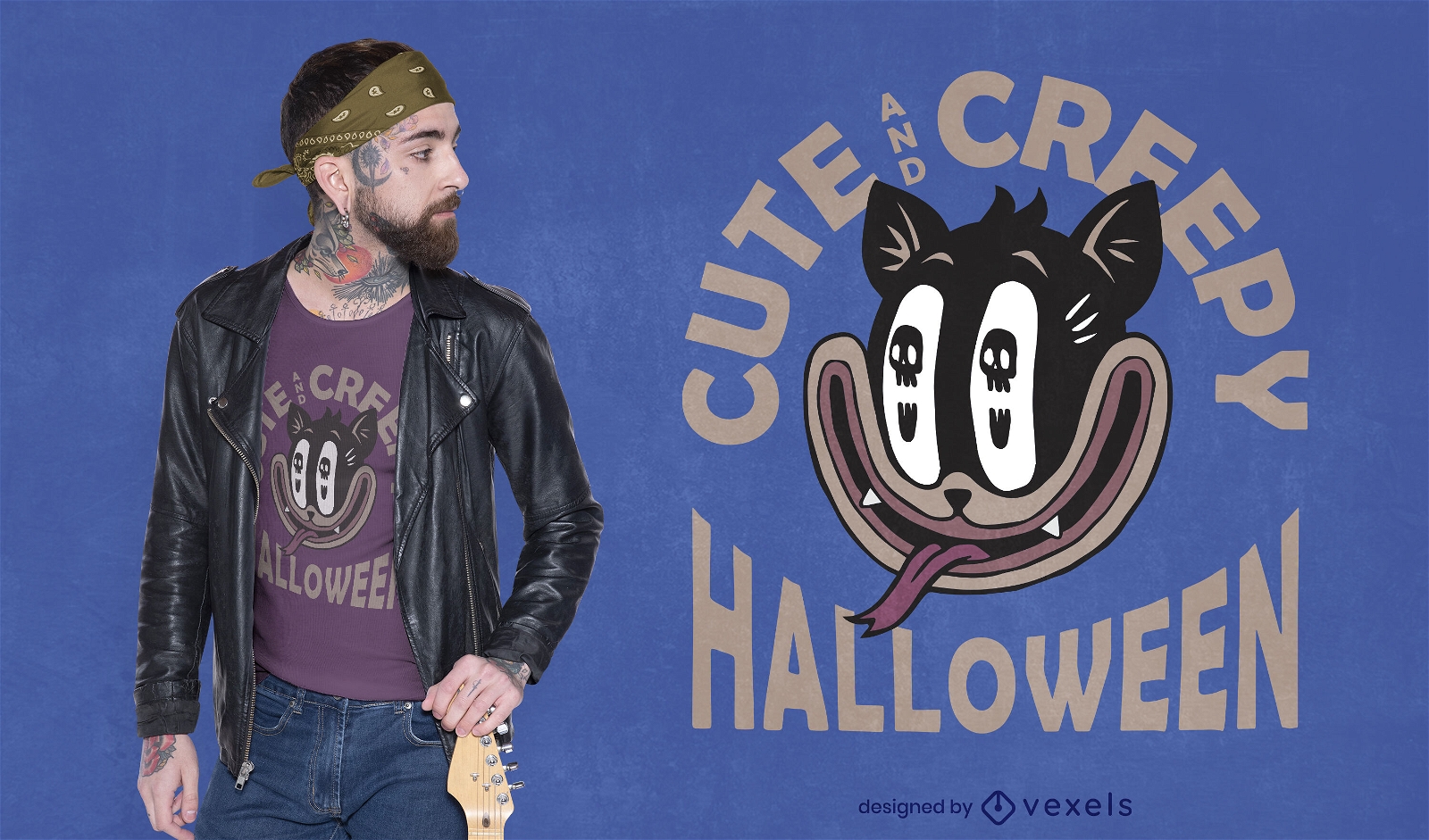 Halloween schwarze Katze Retro-Cartoon-T-Shirt-Design