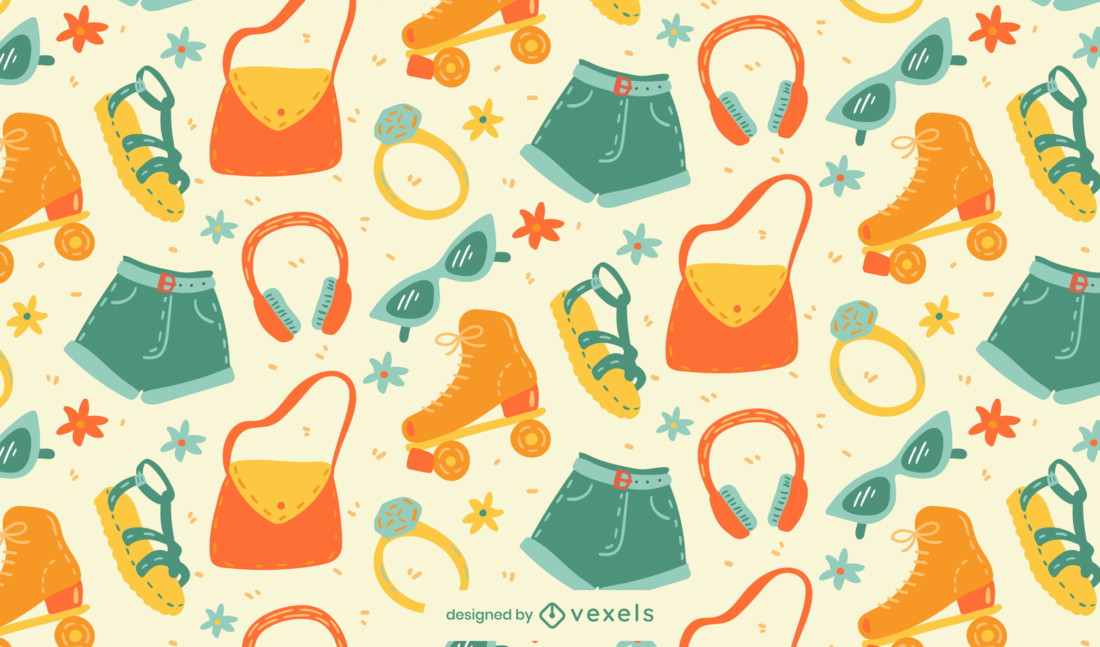 Fun summer retro elements pattern design