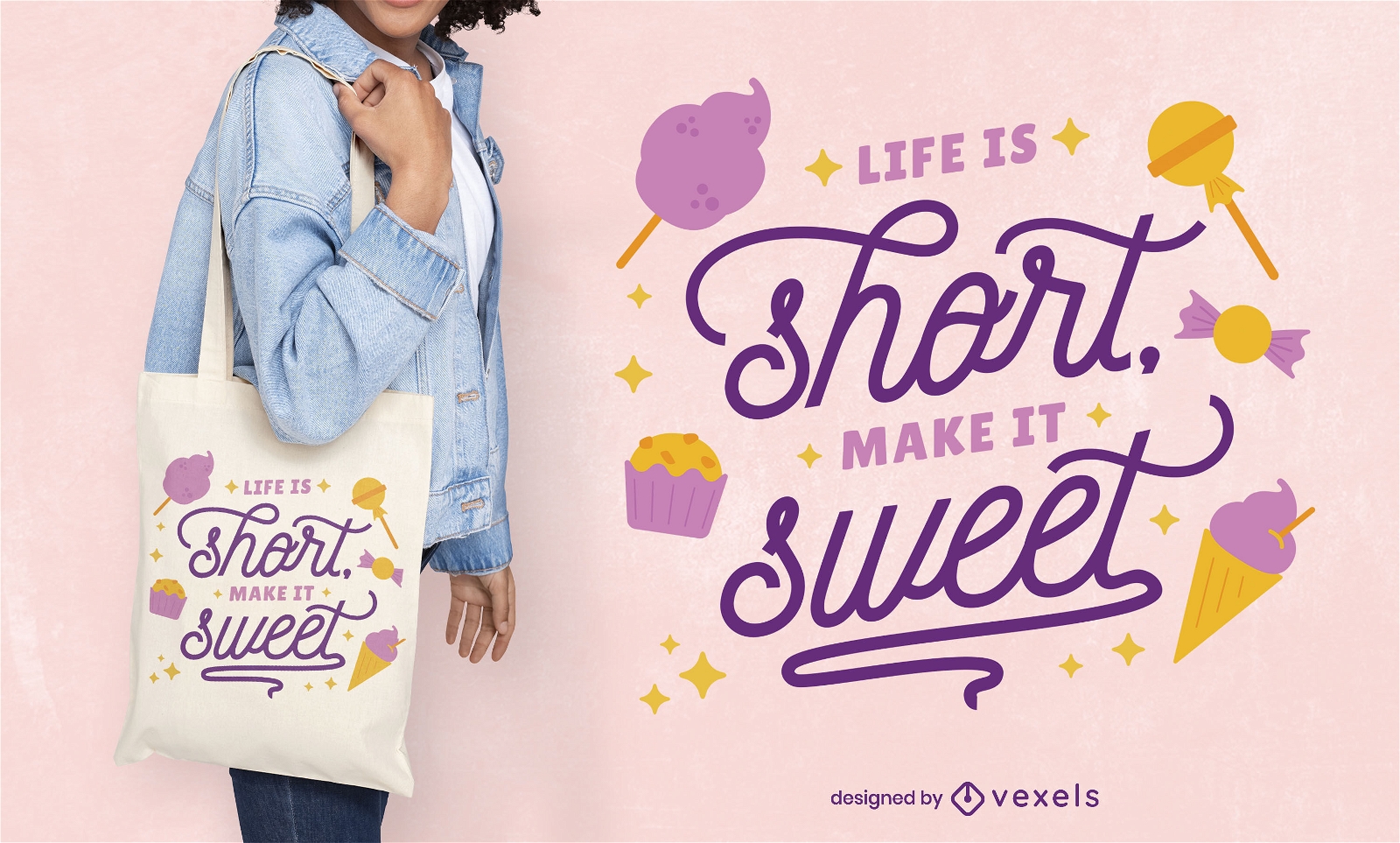 Sweet life lettering tote bag design