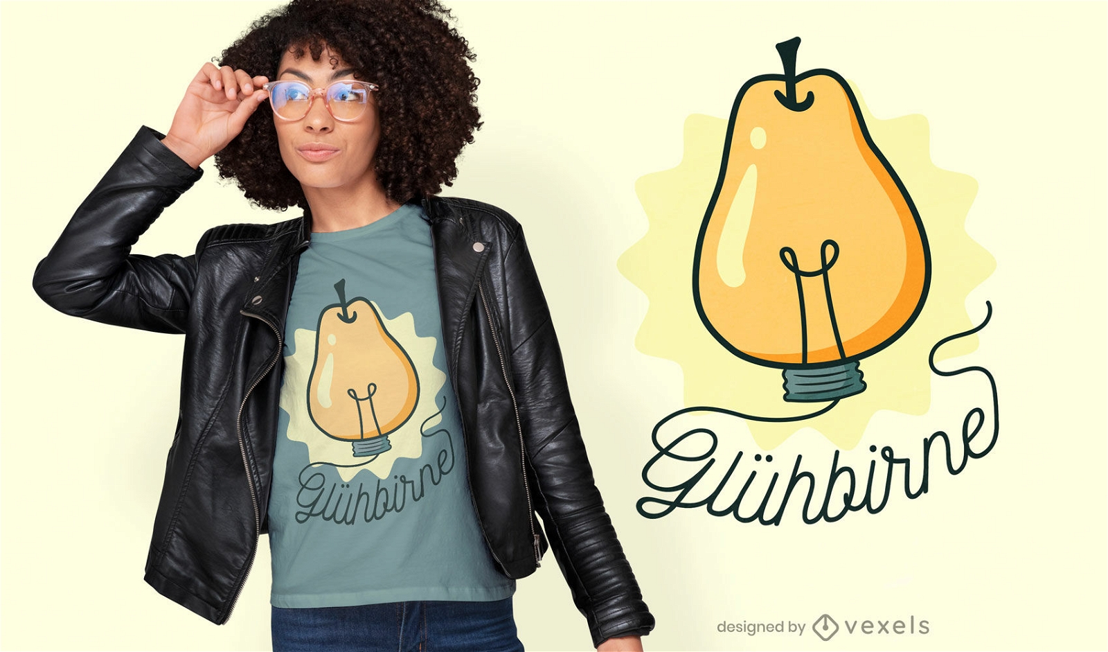 Design de t-shirt de invenção lâmpada pera fruta