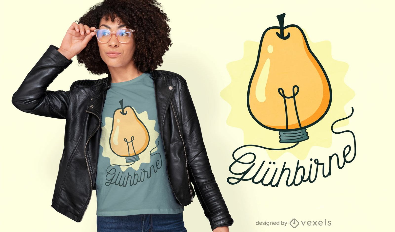 Diseño de camiseta de invención de lámpara de fruta de pera.