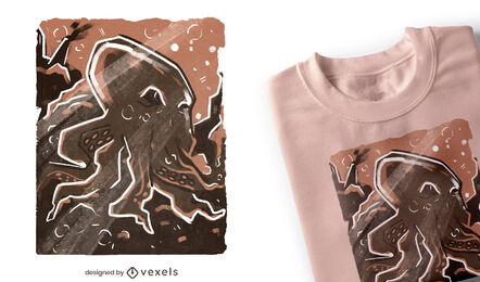 Polvo com design de camiseta de recife de coral