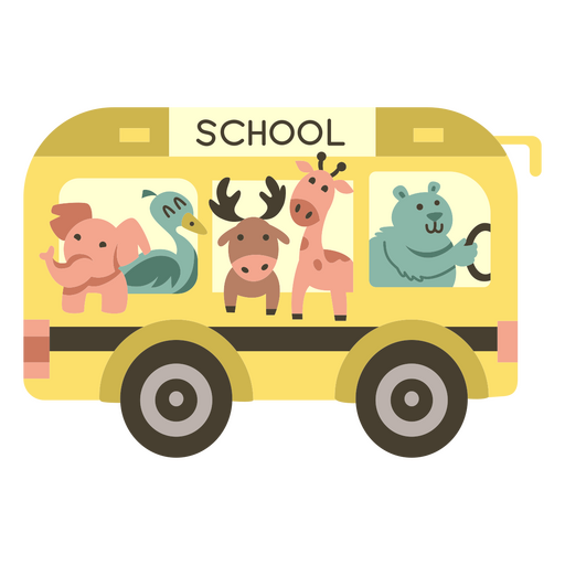 Animais ônibus escolar semi-plano Desenho PNG