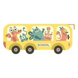 Monsters' school bus semi flat PNG Design