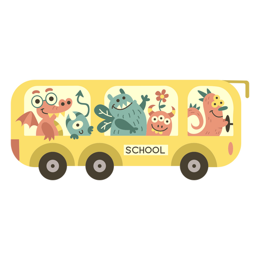 Autobús escolar de los monstruos semiplano Diseño PNG