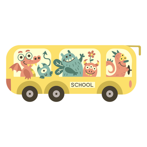 Monsters' school bus semi flat PNG Design