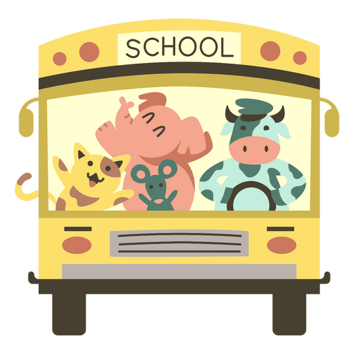 Animais frente ônibus escolar semi plano Desenho PNG