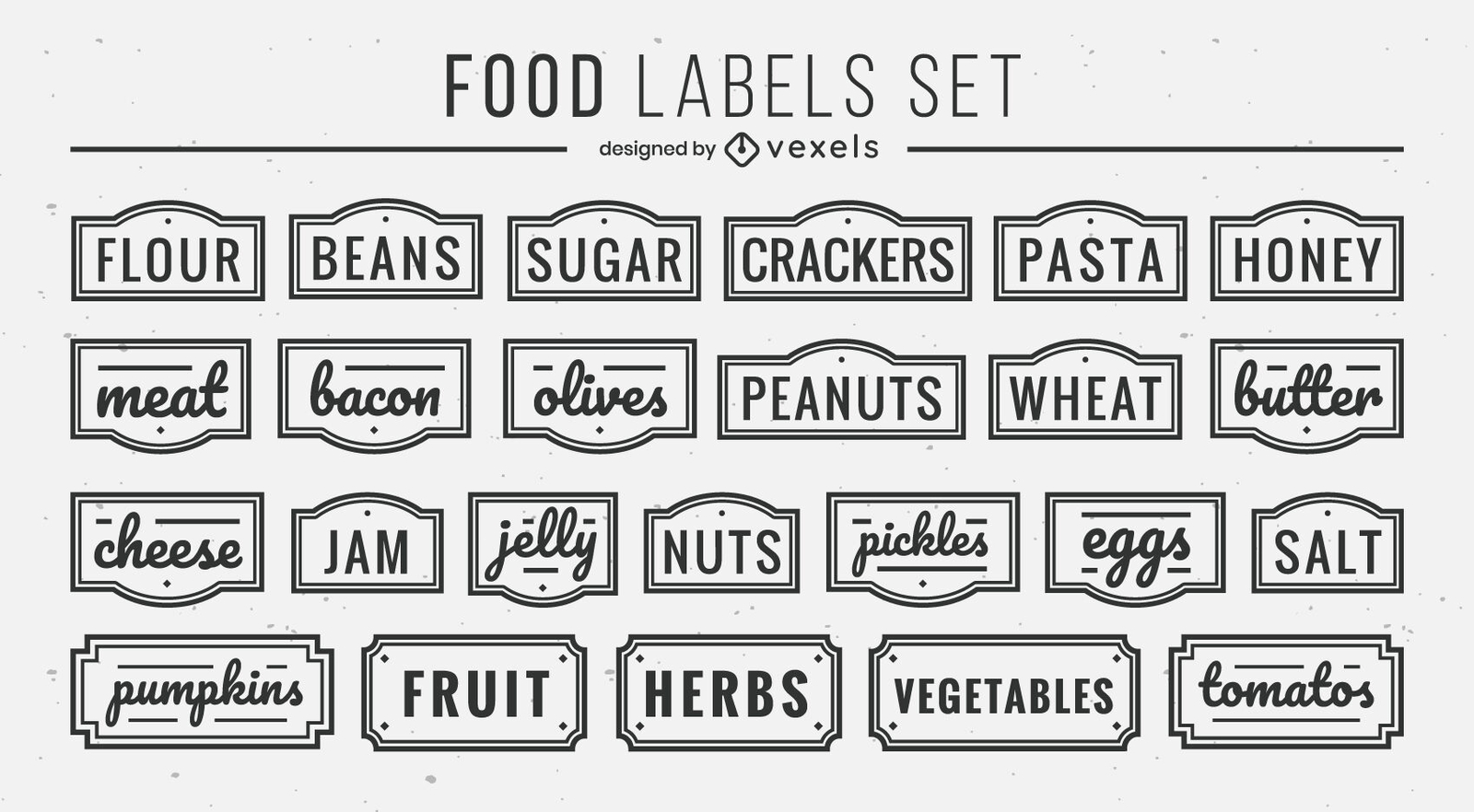 Conjunto de traços de rótulo de cozinha de ingredientes de alimentos