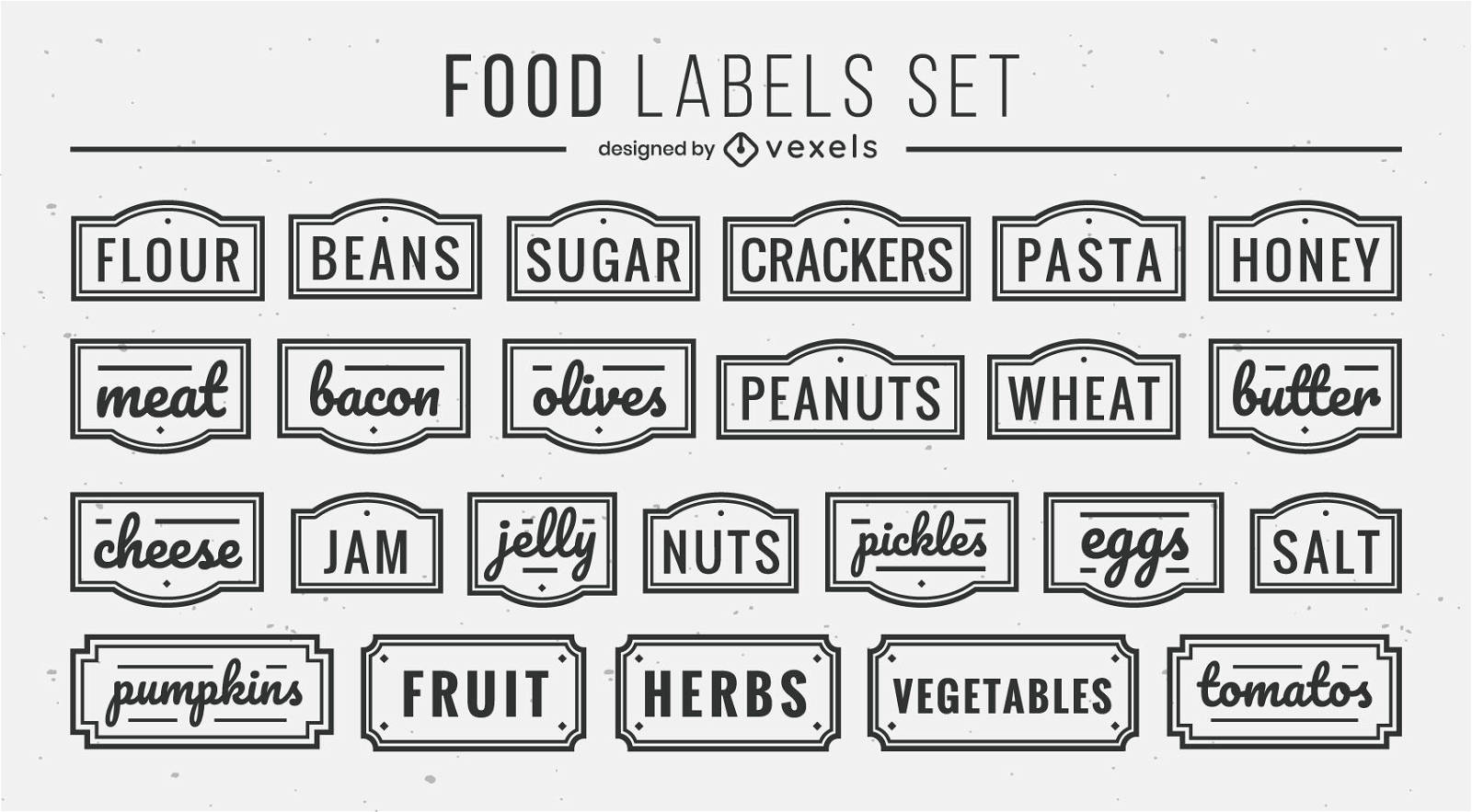 Conjunto de trazos de etiqueta de cocina de ingredientes alimentarios