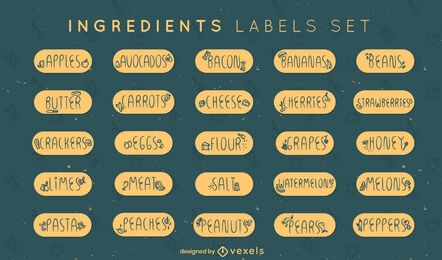 Cocinar ingredientes títulos conjunto de etiquetas de alimentos.