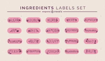 Conjunto de etiquetas de alimentos de ingredientes de cocina