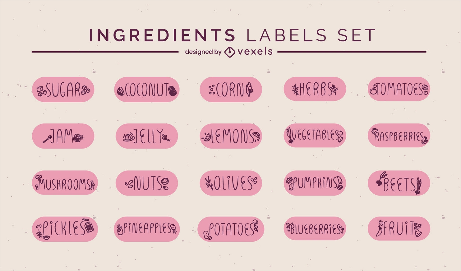 Conjunto de etiquetas de alimentos de ingredientes de cocina