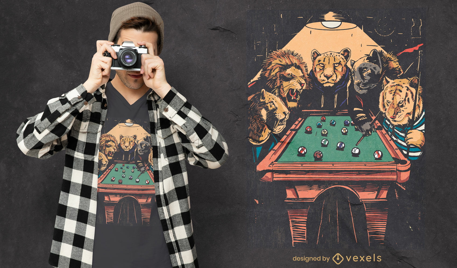 Große Katzen spielen Pool-T-Shirt-Design