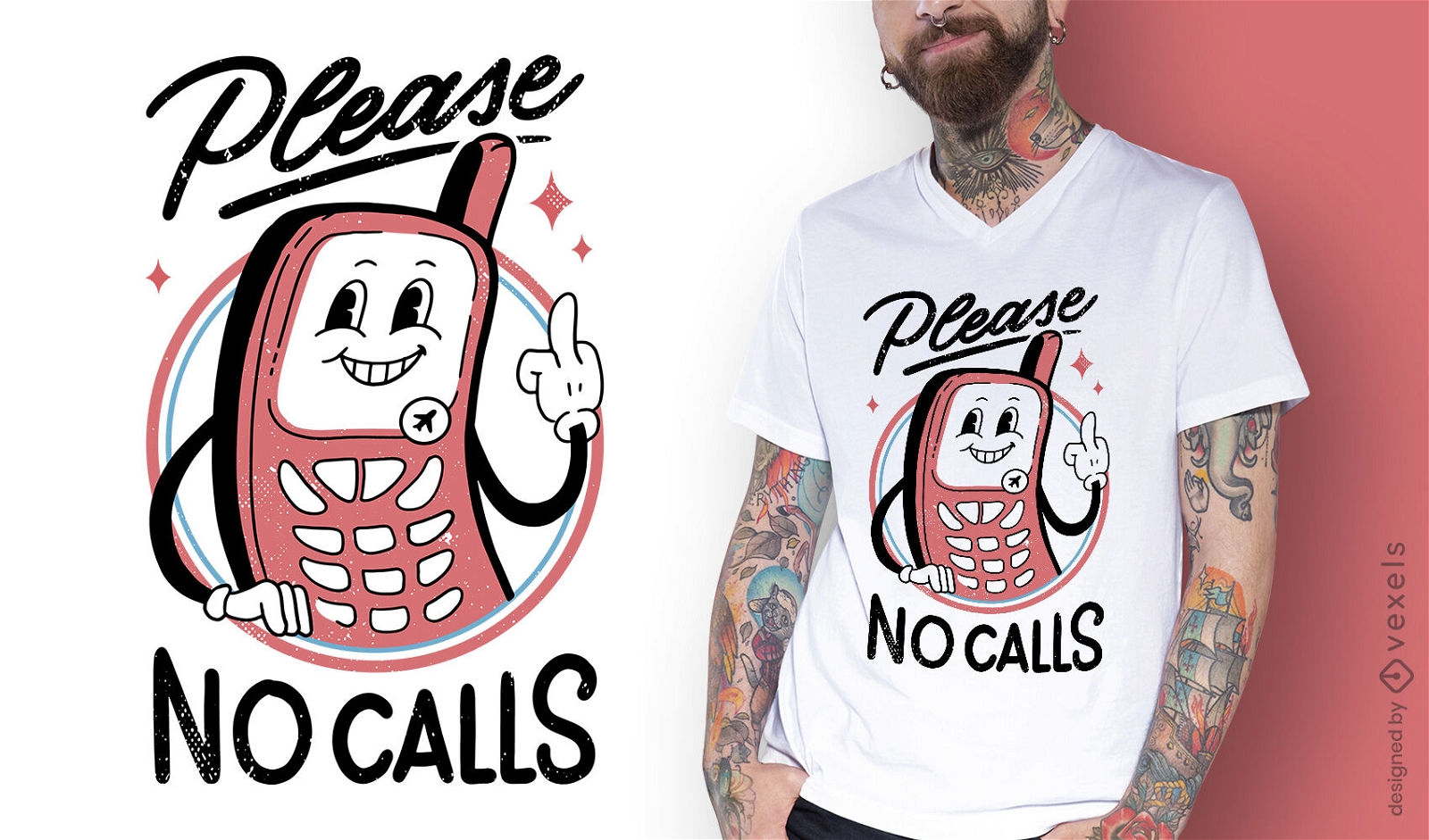 Antisoziales Telefon Retro-Cartoon-T-Shirt-Design