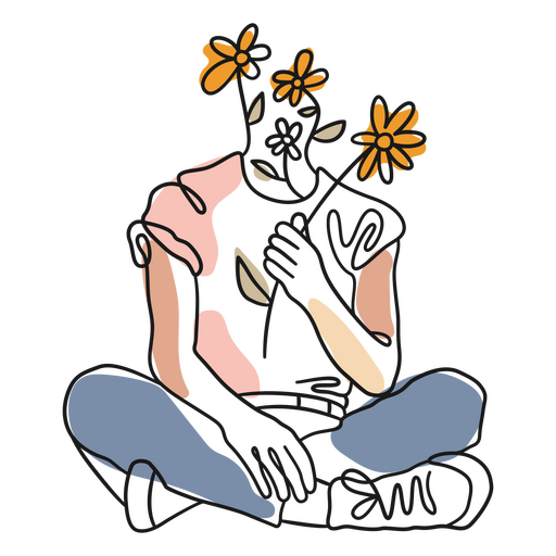 Traço de corpo e flores Desenho PNG