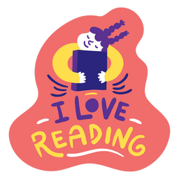 Girl hugging book reading badge