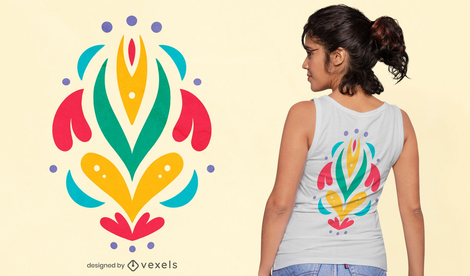 Diseño de camiseta otomí flores abstractas naturaleza