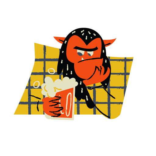 Demônio dos desenhos animados com cerveja