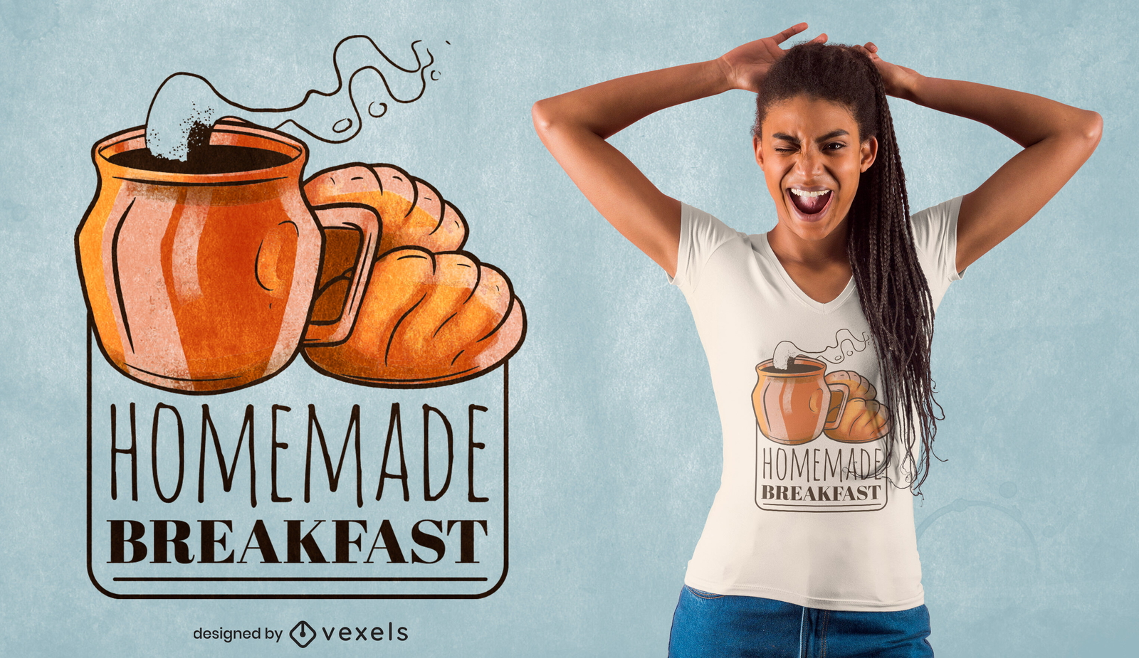 Diseño de camiseta sabroso desayuno casero.