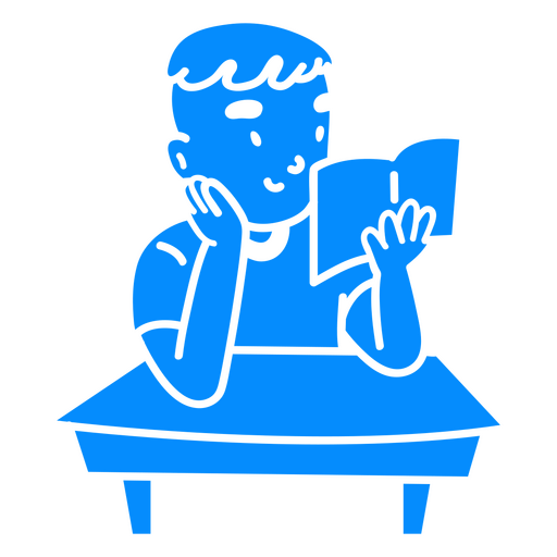 Menino de criança lendo livro cortado Desenho PNG