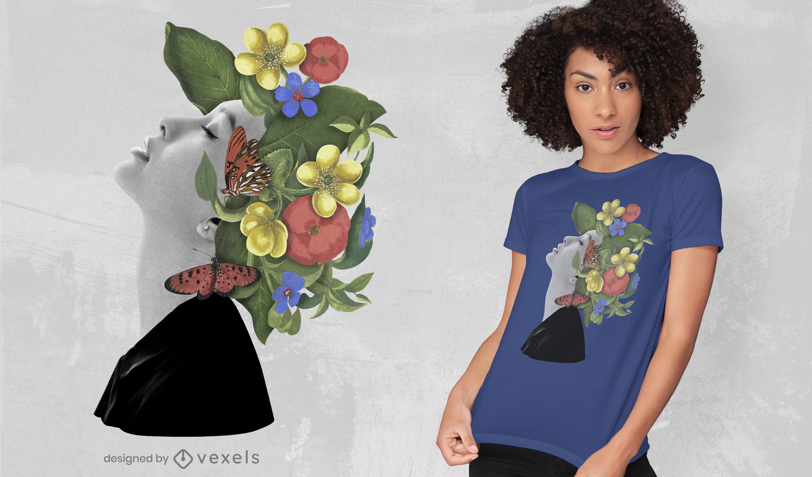 T-shirt psd de mulher com chapéu de flor