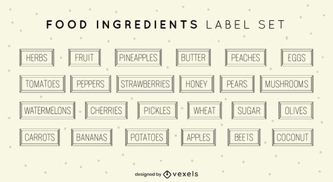 Food ingredients cooking label set