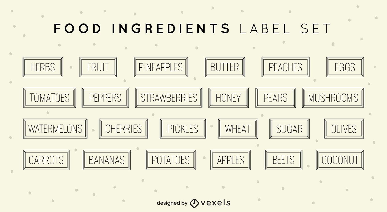 Conjunto de rótulos de cozinha de ingredientes de alimentos