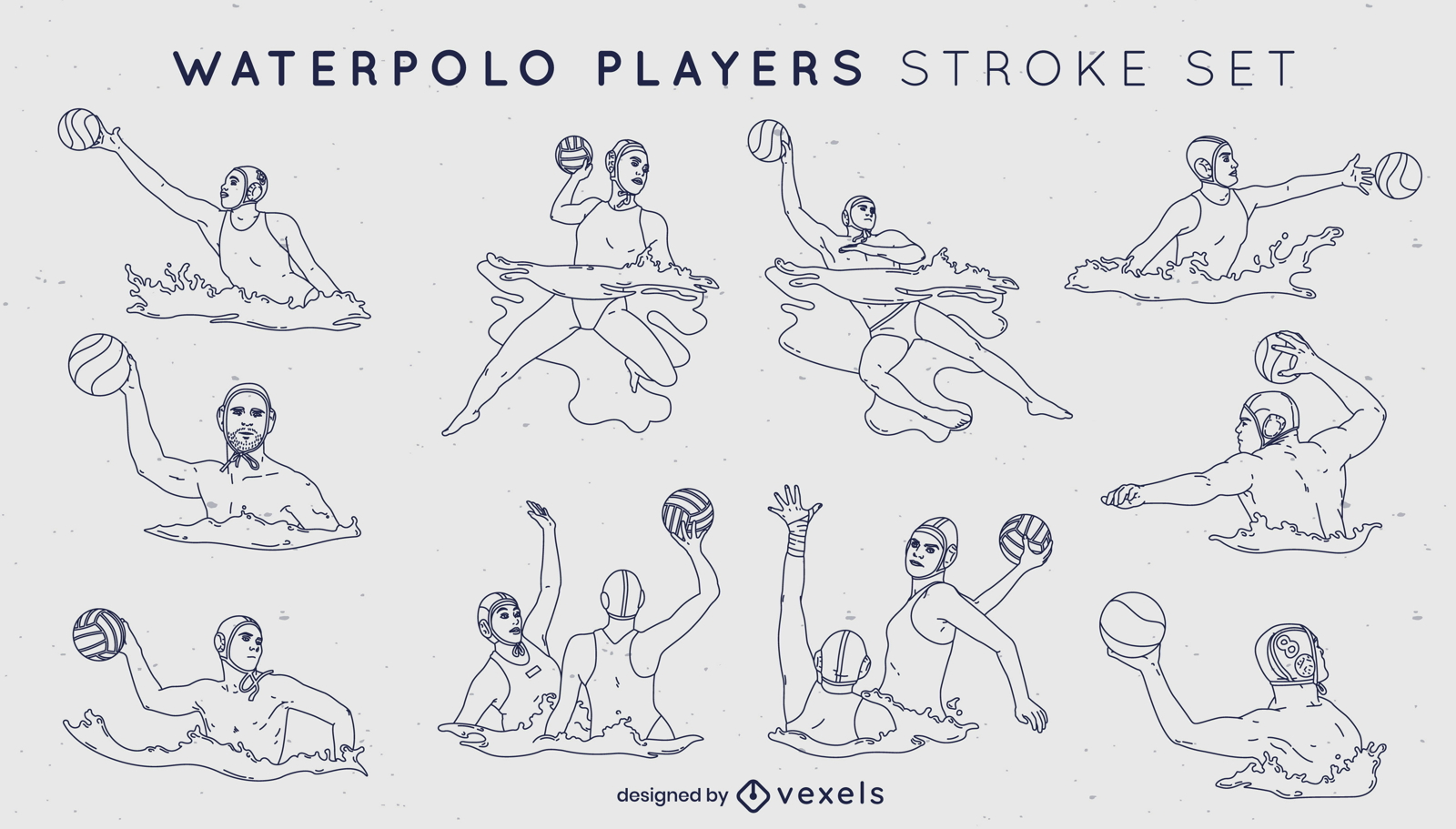 Waterpolo sport players stroke set