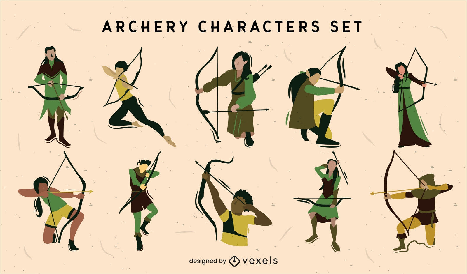 Conjunto de personagens medievais para esportes com arco e flecha