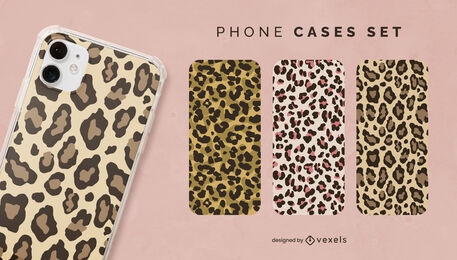 Conjunto de capa de celular leopardo com estampa de animal selvagem