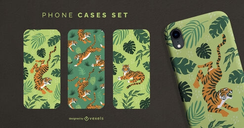 Conjunto de caja de teléfono de naturaleza animal salvaje tigre