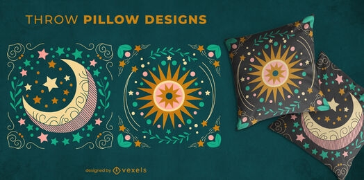 Diseño de almohada de tiro naturaleza luna y sol.