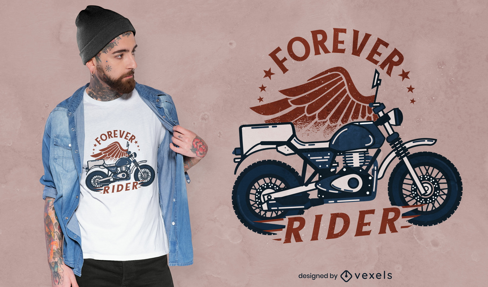 Motocicleta con diseño de camiseta de alas.