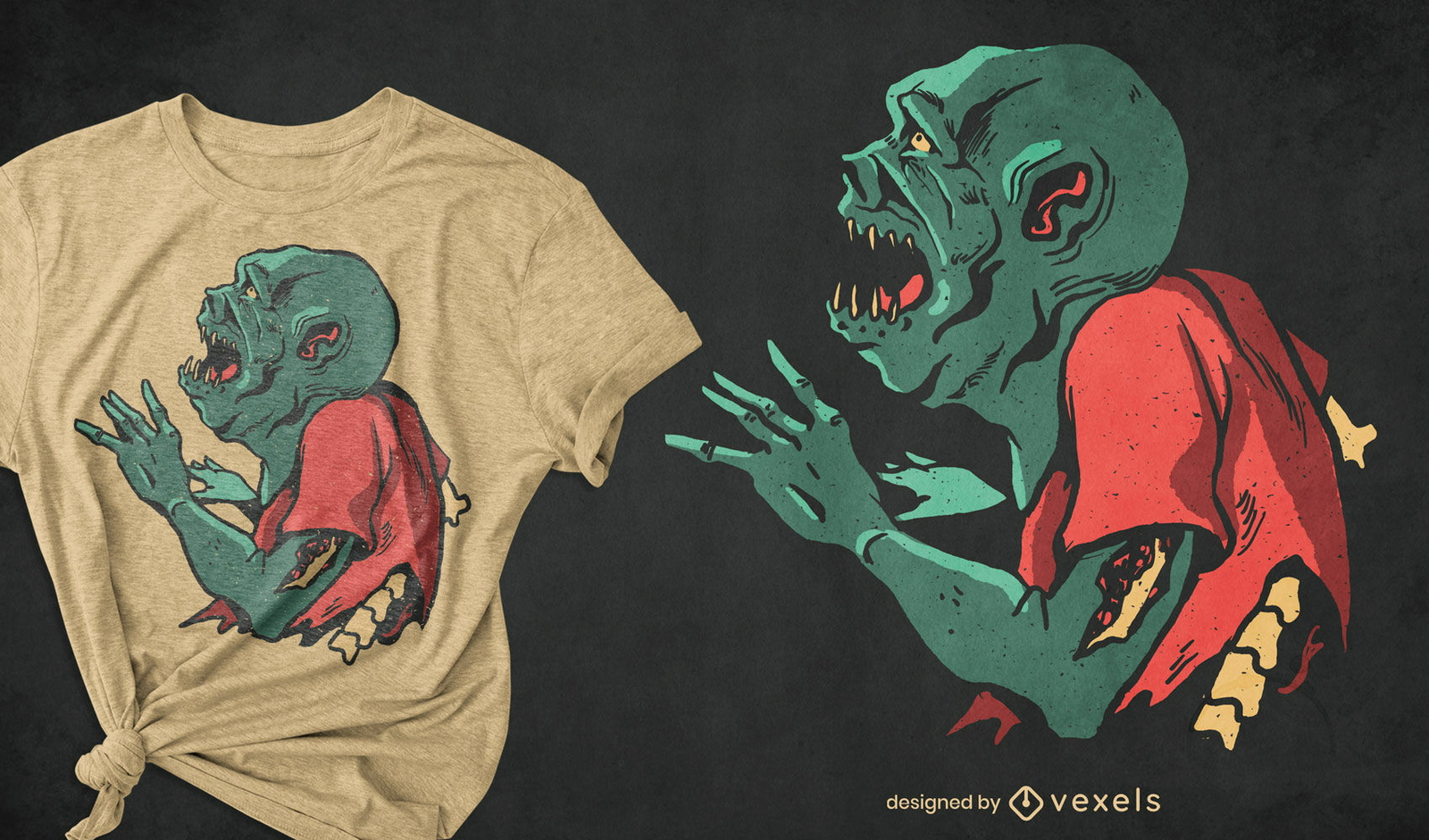 Gruseliges T-Shirt-Design mit grünem Zombie-Monster