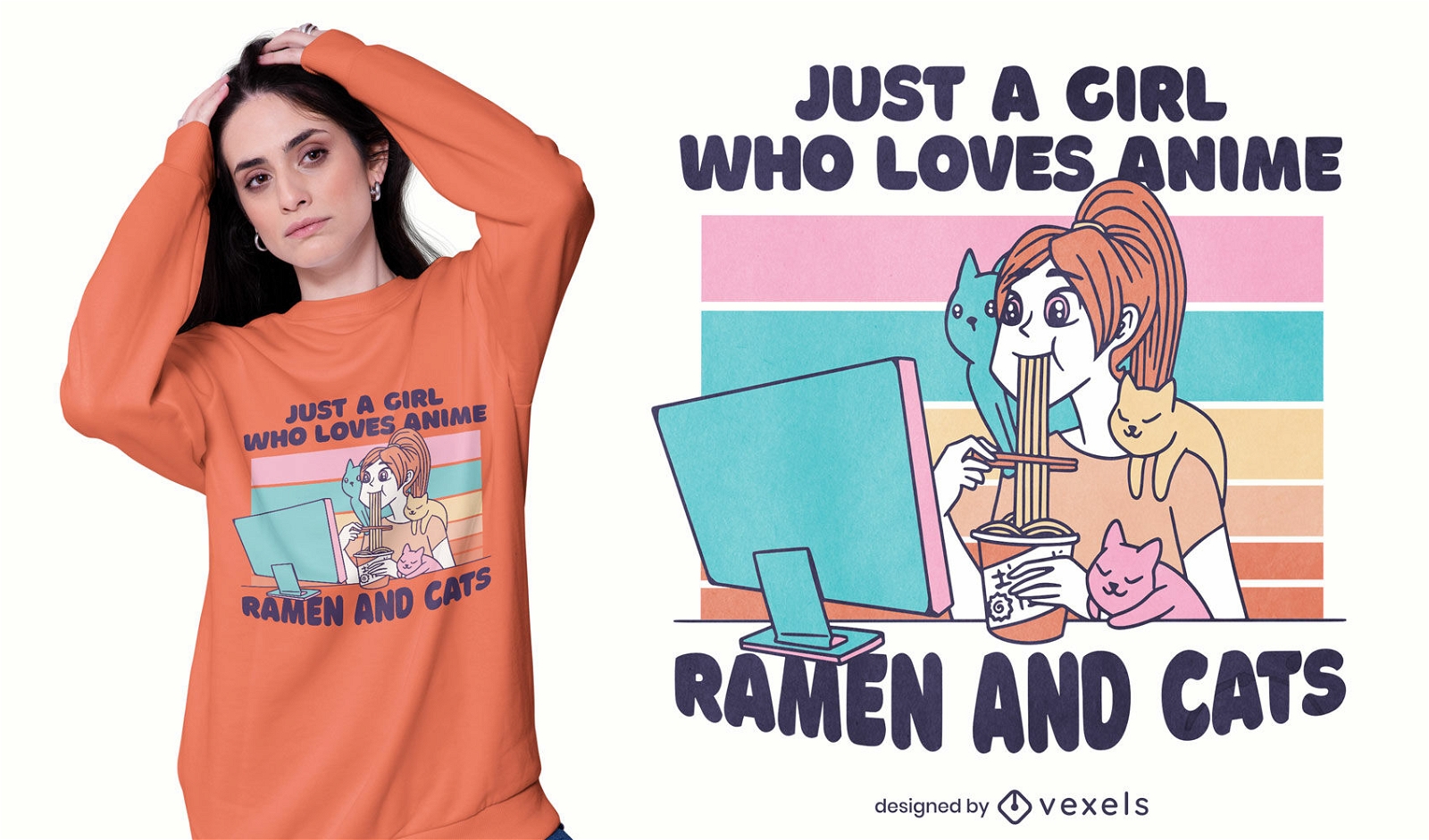 M?dchen liebt Anime- und Ramen-T-Shirt-Design