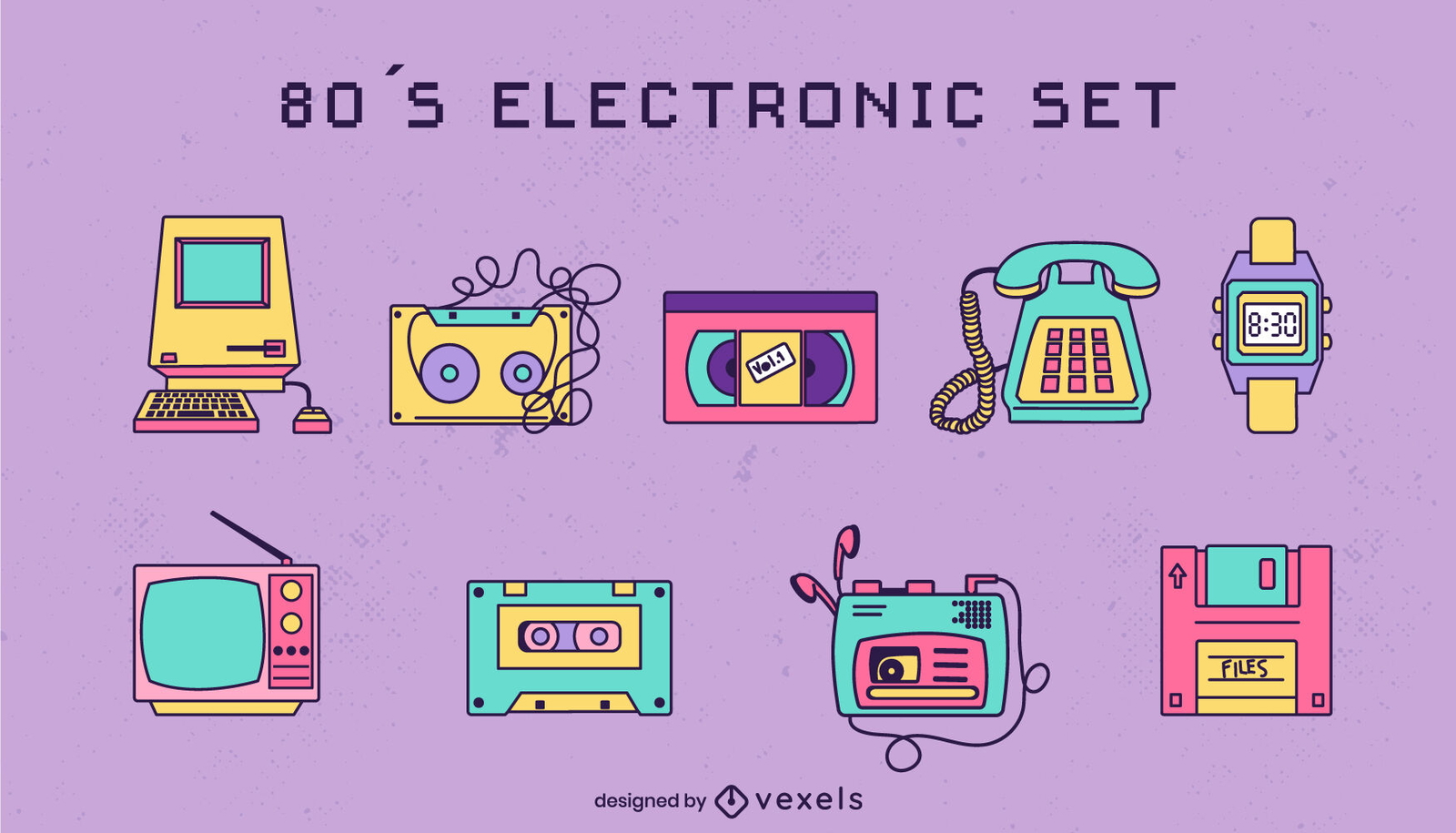 Conjunto de tecnologia retrô de dispositivos eletrônicos