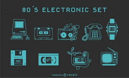 Electronic devices 80's technology set