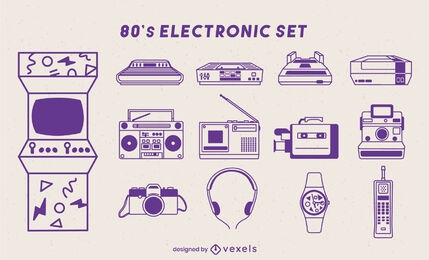 80's electronics technology elements set