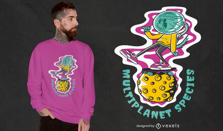 Cat skating on moon t-shirt design