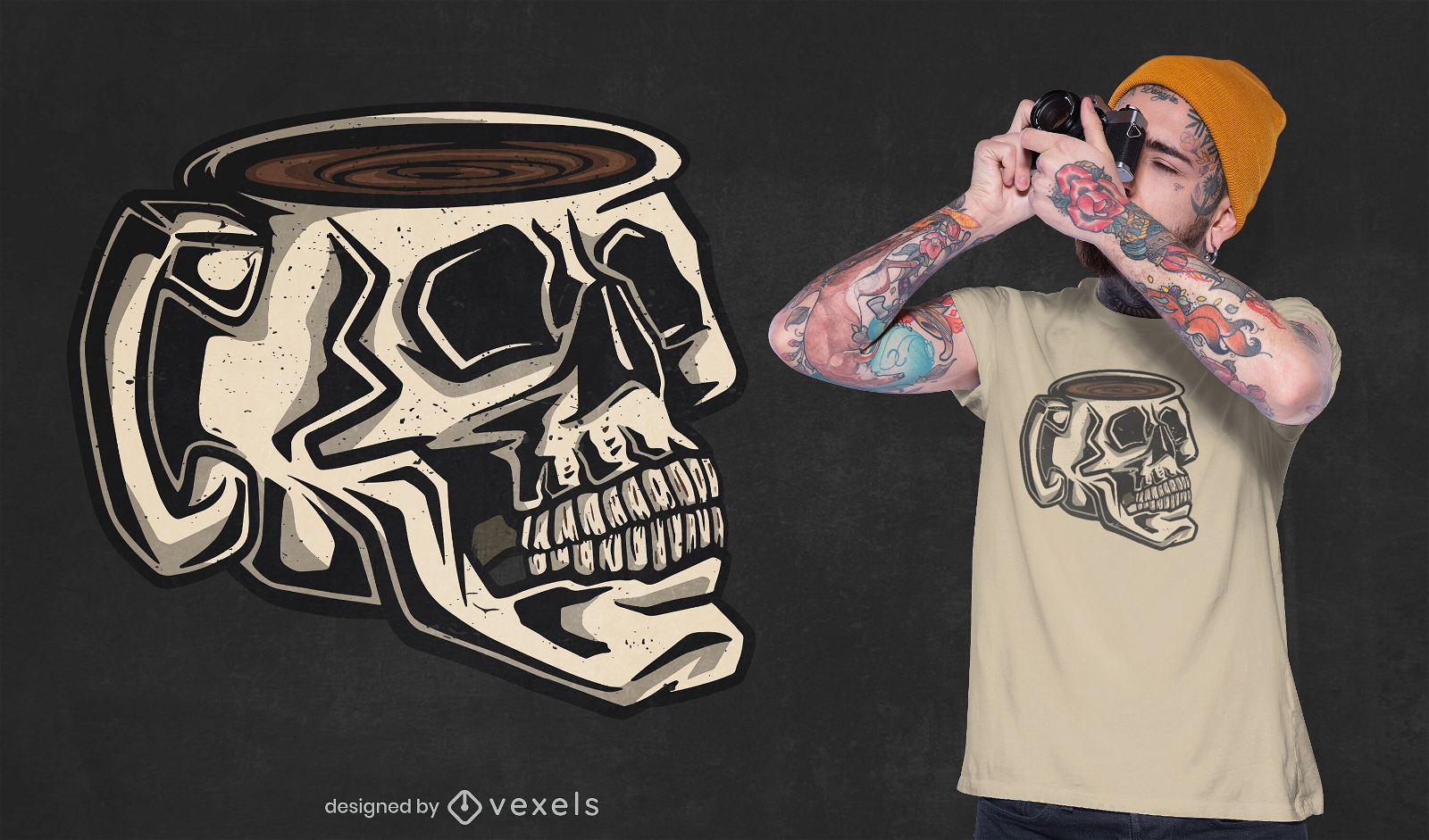 Skull mug coffee drink t-shirt design