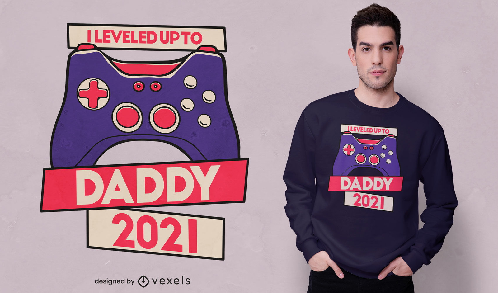 Design de camiseta com joystick de aumento de nível de jogador