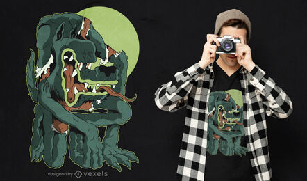 Desenho de uma camiseta de halloween de lobisomem