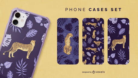 Conjunto de capa de telefone chita na natureza