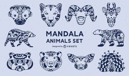Animals in mandala style set