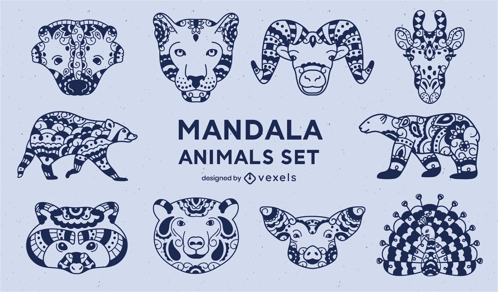 Conjunto de animais em estilo mandala