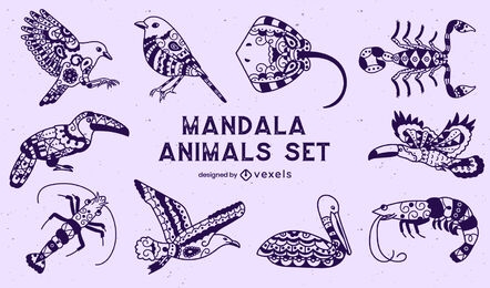Conjunto de animais em estilo mandala